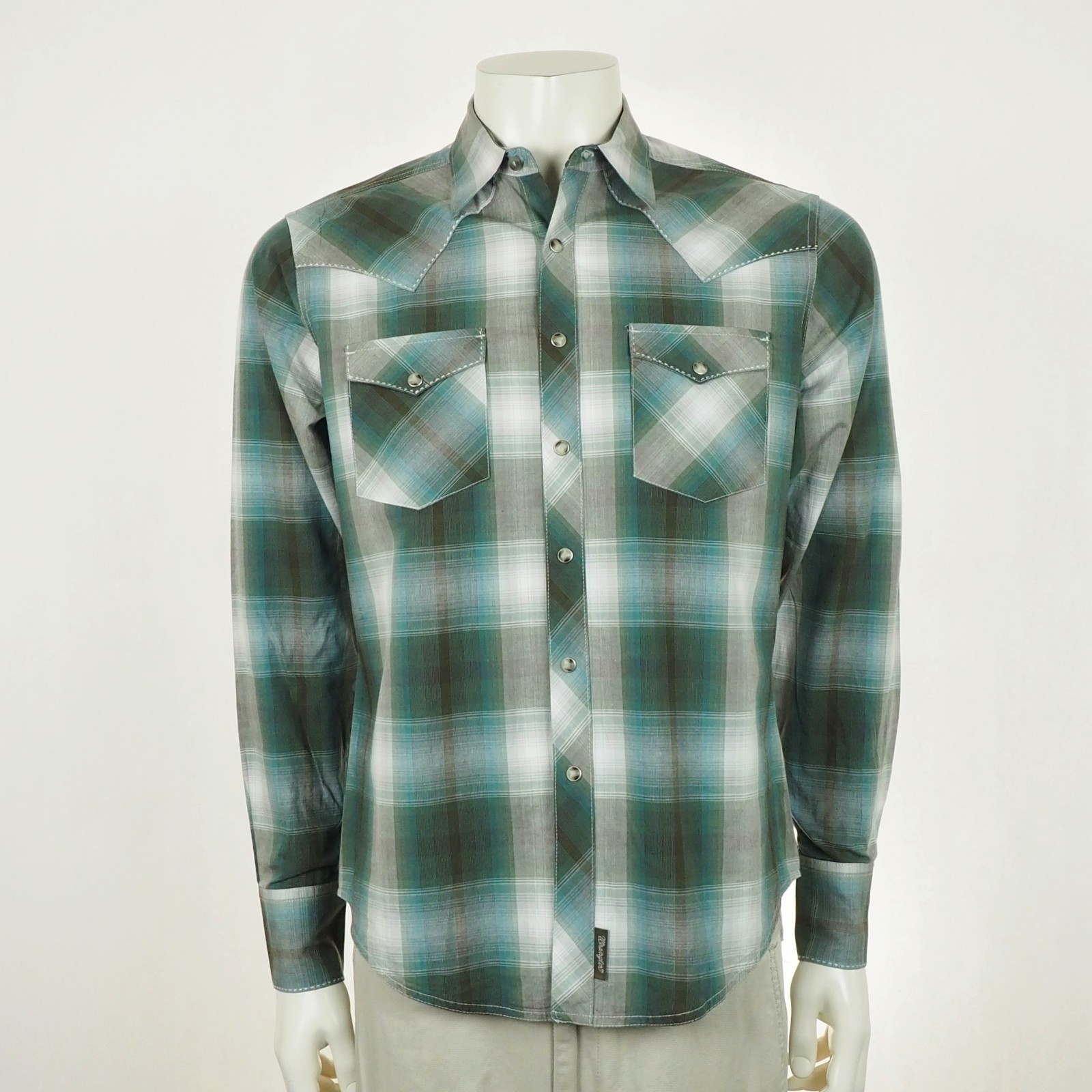 New Wrangler Retro Pearl Snap Western Shirt Mens Medium Green Plaid Regular Fit
