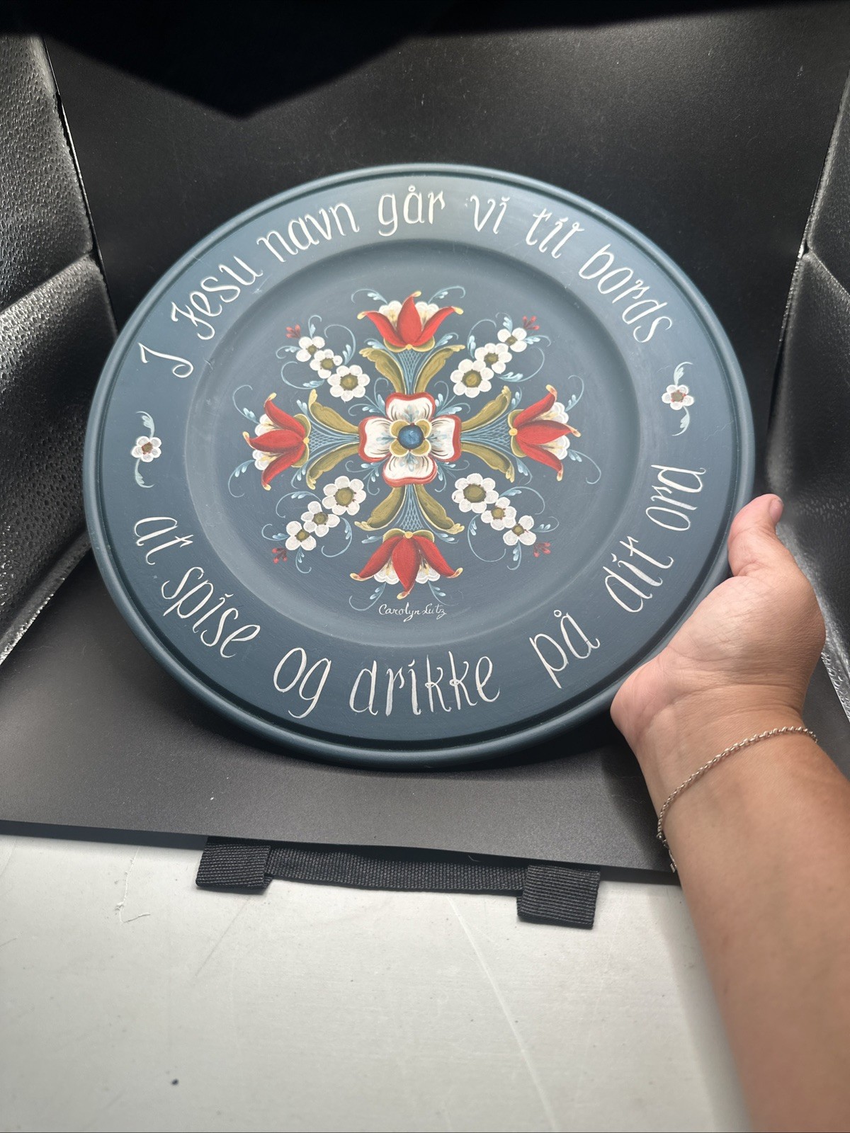 Amazing Vintage Norwegian Rosemaling Large Wooden Plate, Hand-painted & Signed