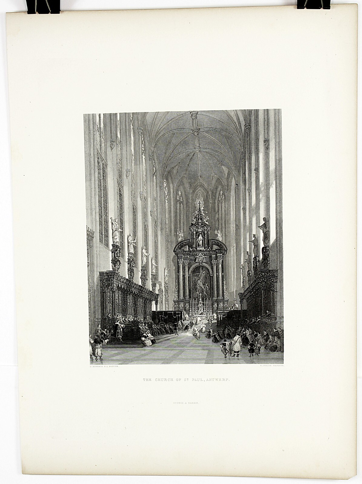 1882 THE CHURCH OF ST PAUL ANTWERP Original Engraved Print Large 18.5 x 13.5