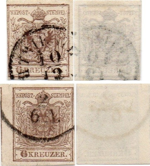 Austria: 1850/54 - 6 kr brown Type 1 / III - Scott 4 & 4b - Used Austria: 1850/54 - 6 kr brown Type 1 / III - Scott 4 & 4b - Used