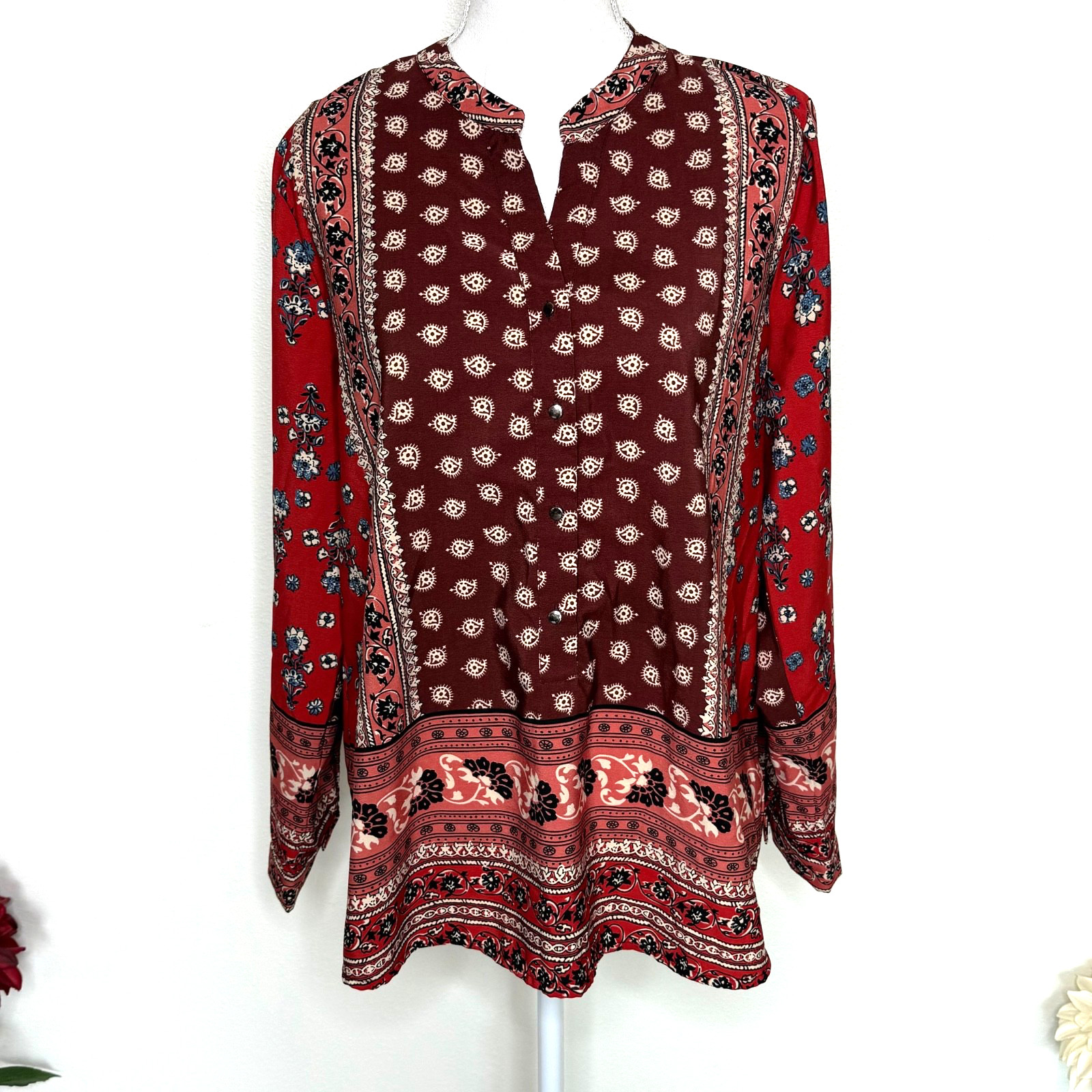 Tanzara Women\'s Peasant Boho Floral Pullover Blouse Tunic Size L Tanzara Women\'s Peasant Boho Floral Pullover Blouse Tunic Size L