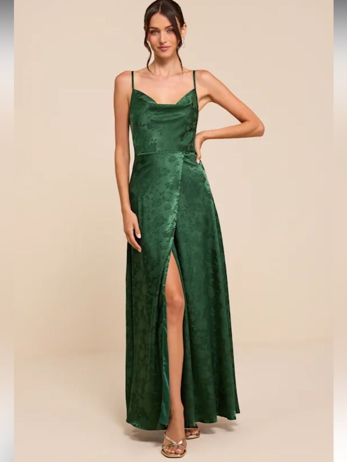 NWT lulus Simply Dreamy Emerald Green Satin Floral Jacquard Maxi Dress SIZE S NWT lulus Simply Dreamy Emerald Green Satin Floral Jacquard Maxi Dress SIZE S