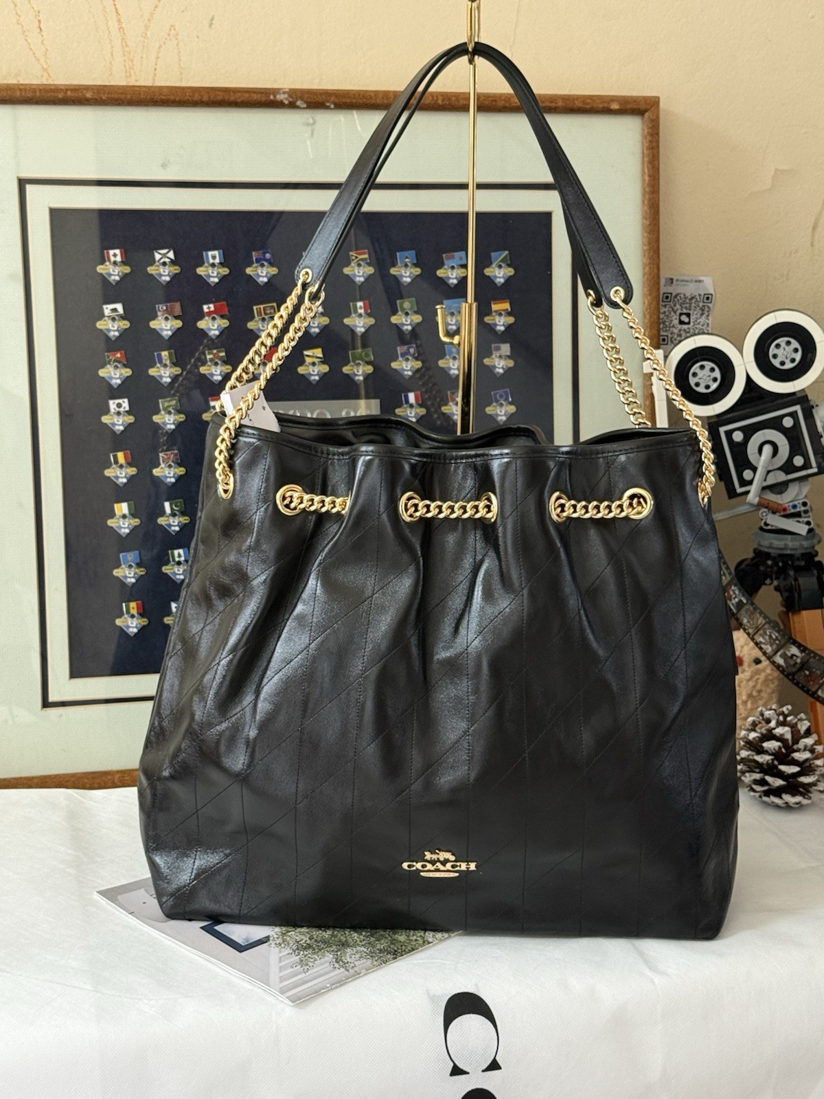 coach Evelyn Large Shoulder Bag With Quilting CCZ81 black NWT