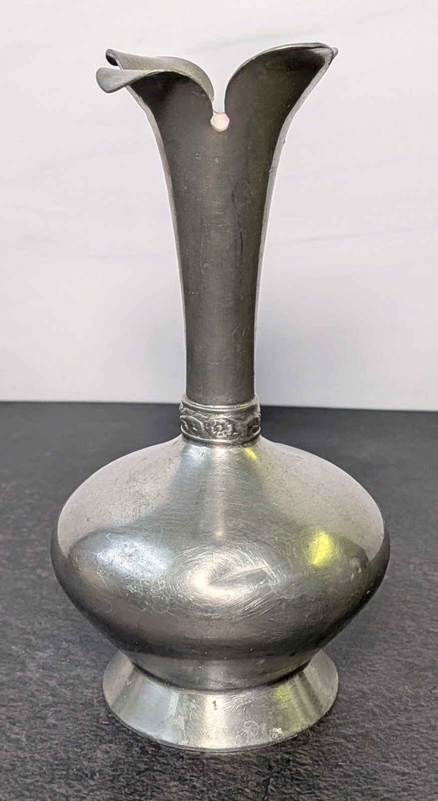 Vintage Kalmar Pewter Norway Bud Vase Jack in the Pulpit Flared 5.5