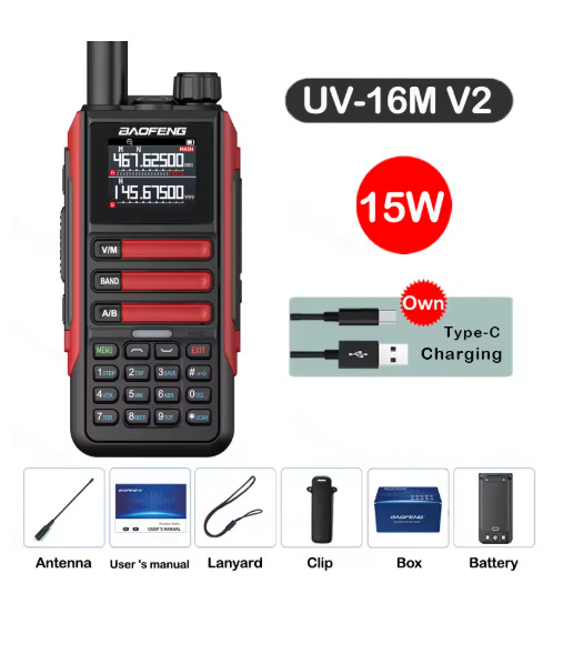 UV-16M V2 15W Walkie Talkie Full Band AM/FM 999CH NOAA Radio