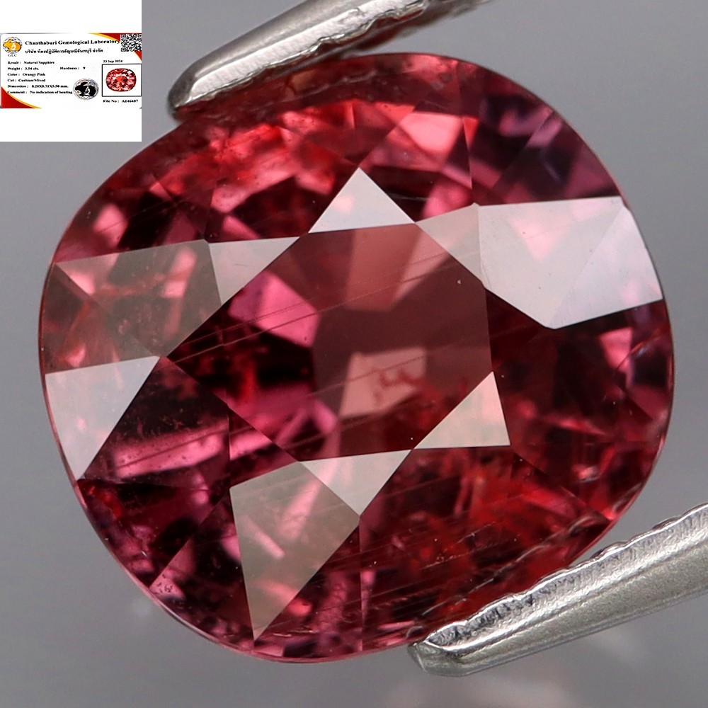 3.54Ct.FREE CERT BIG SIZE UNHEATED Padparadscha Sapphire Tanzania Don't Miss