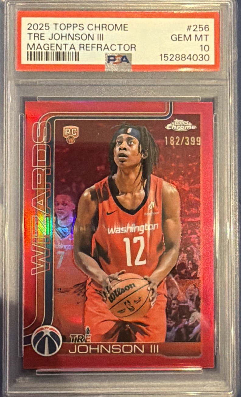 2025-26 Topps Chrome - Tre Johnson #256 Magenta Refractor /399 (RC). PSA 10.