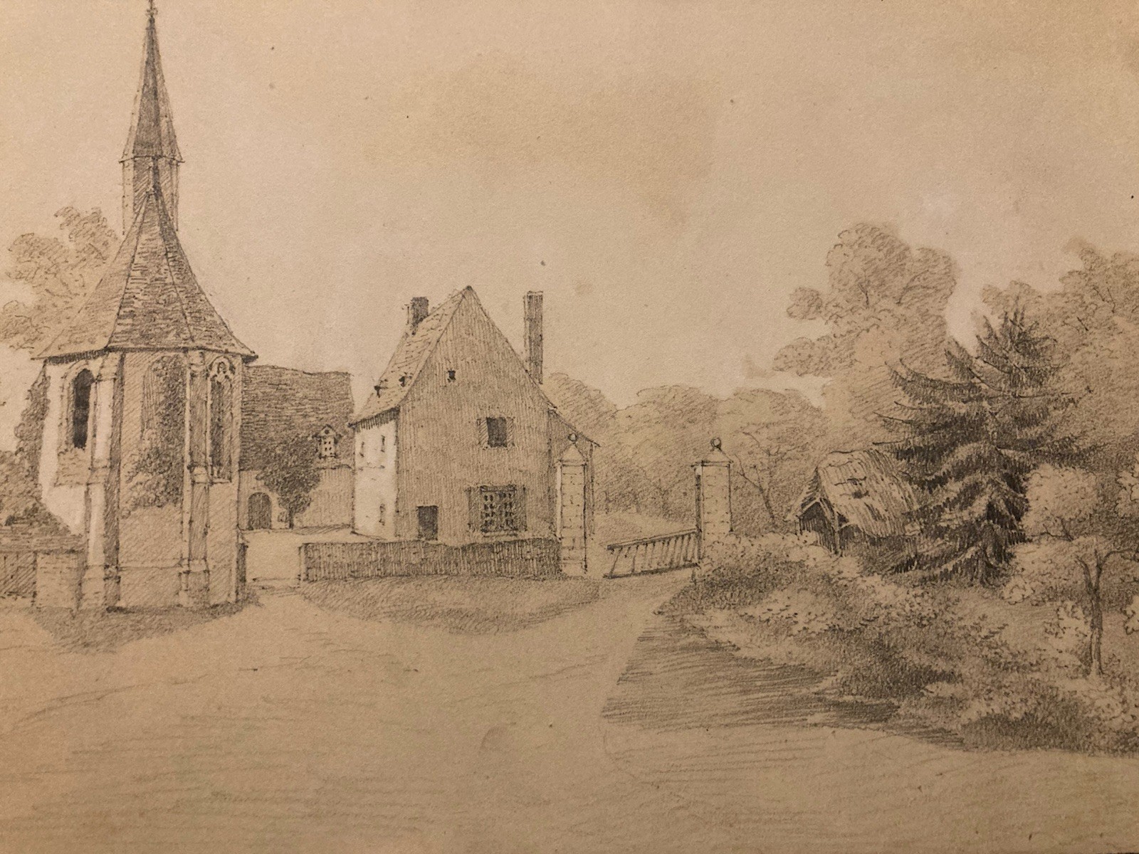 19th Century 1830 Pencil Drawing Savoy Mountain Village to Identify Antique Art