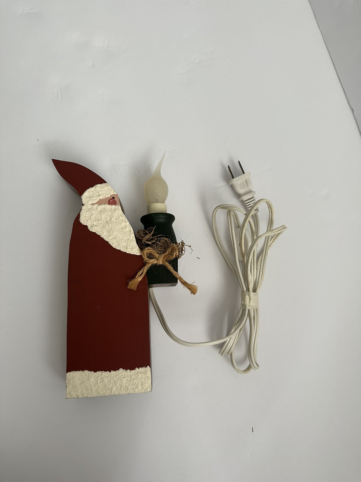 Vintage Wooden Santa Chistmas Lamp WORKS candle Electric Farmhouse Rustic Style