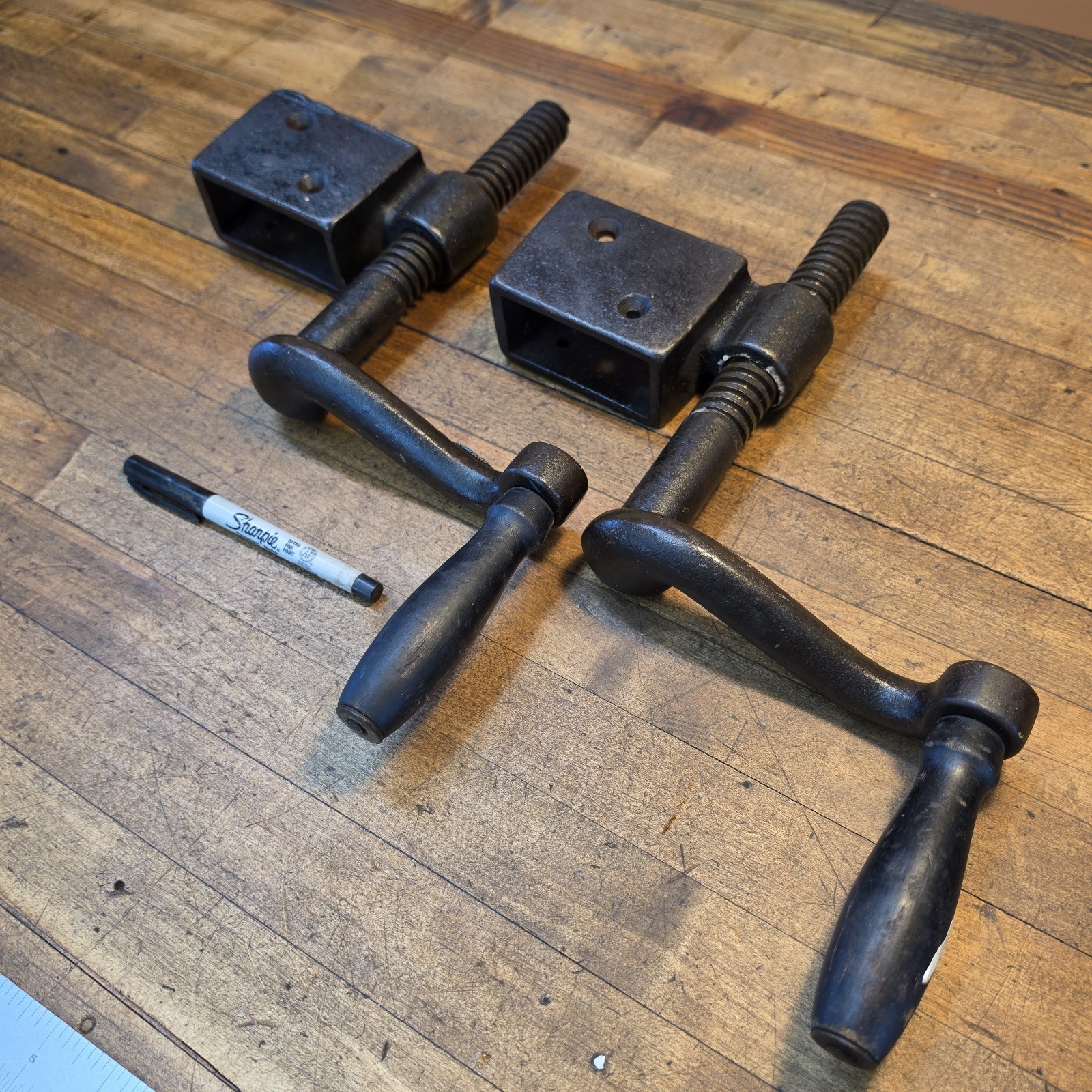 Beautiful Antique BAR Clamps Set of 2 CAST IRON• Heavy Duty Tools Take 2x4\'s☆USA
