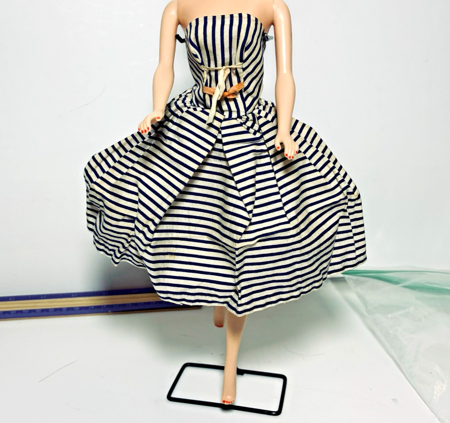Vintage Barbie #912 Cotton Casual Striped Dress &Japan Toeless Mules