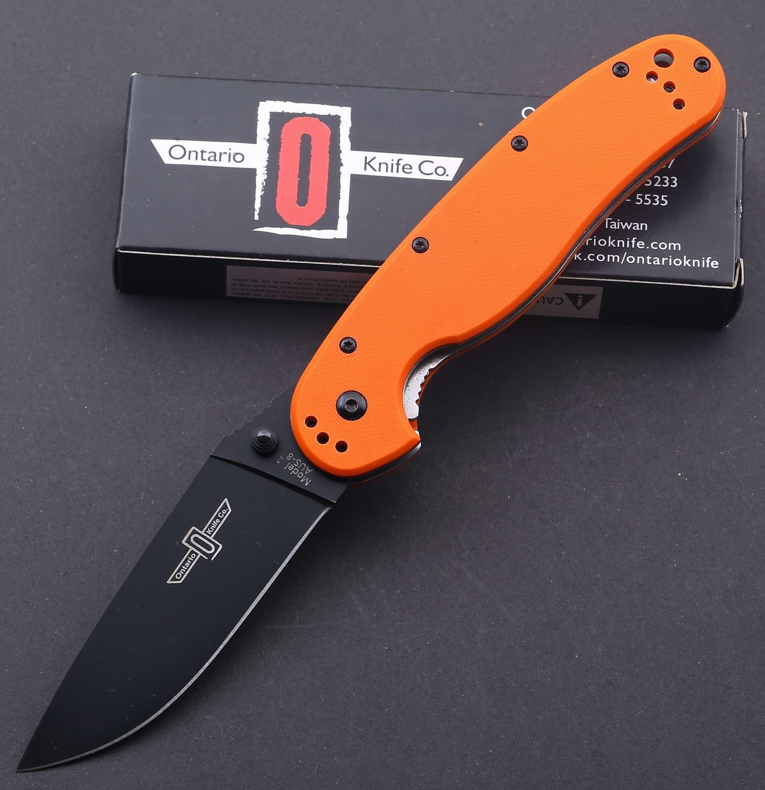 Ontario Satin RAT One Big AUS8 Blade Orange G10 Liner lock Folding Pocket Knife Ontario Satin RAT One Big AUS8 Blade Orange G10 Liner lock Folding Pocket Knife