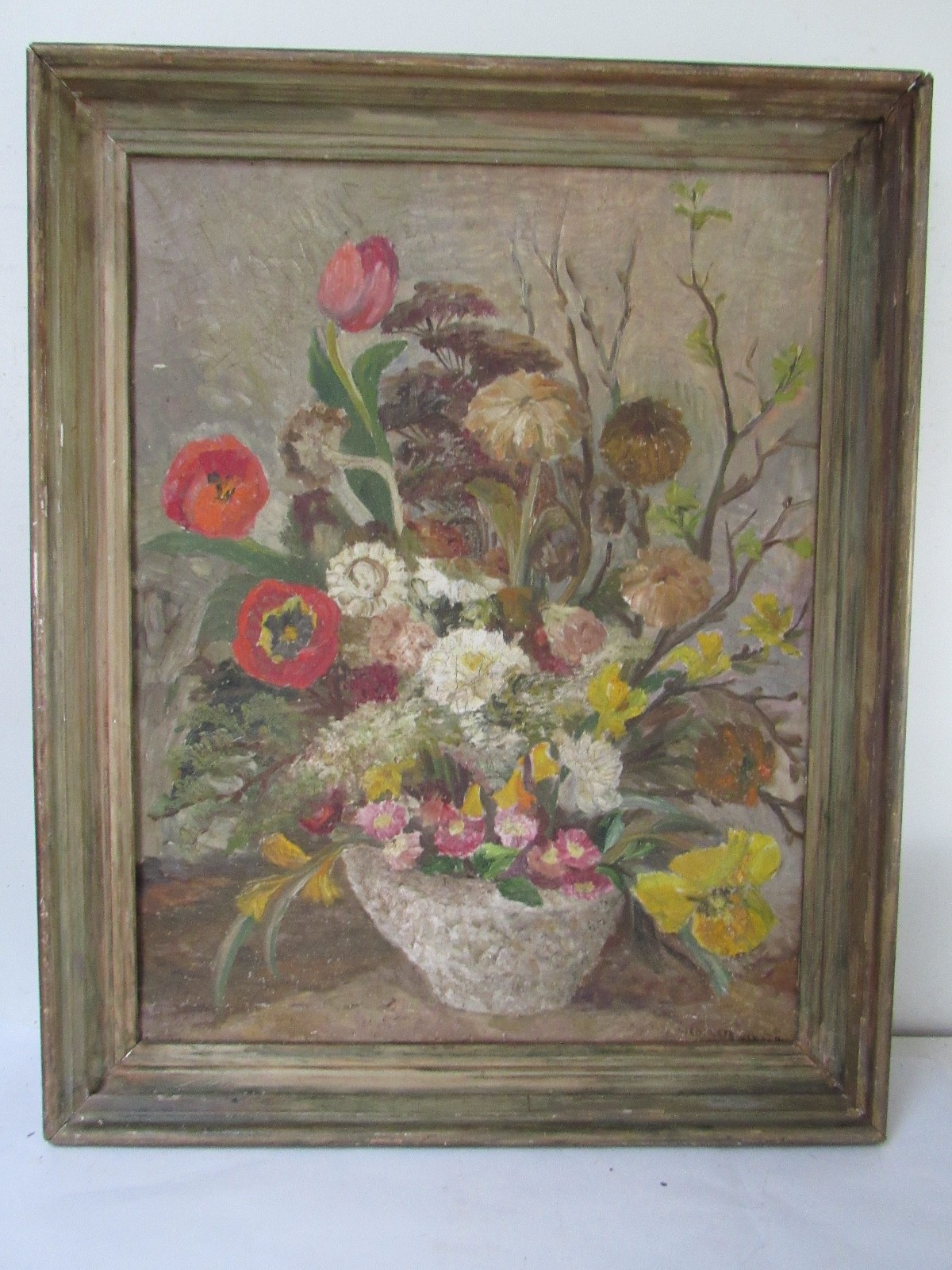 ANTIQUE 19C AMERICAN STILL LIFE OF FLOWERS IN THE VASE OIL PAINTING ANTIQUE 19C AMERICAN STILL LIFE OF FLOWERS IN THE VASE OIL PAINTING