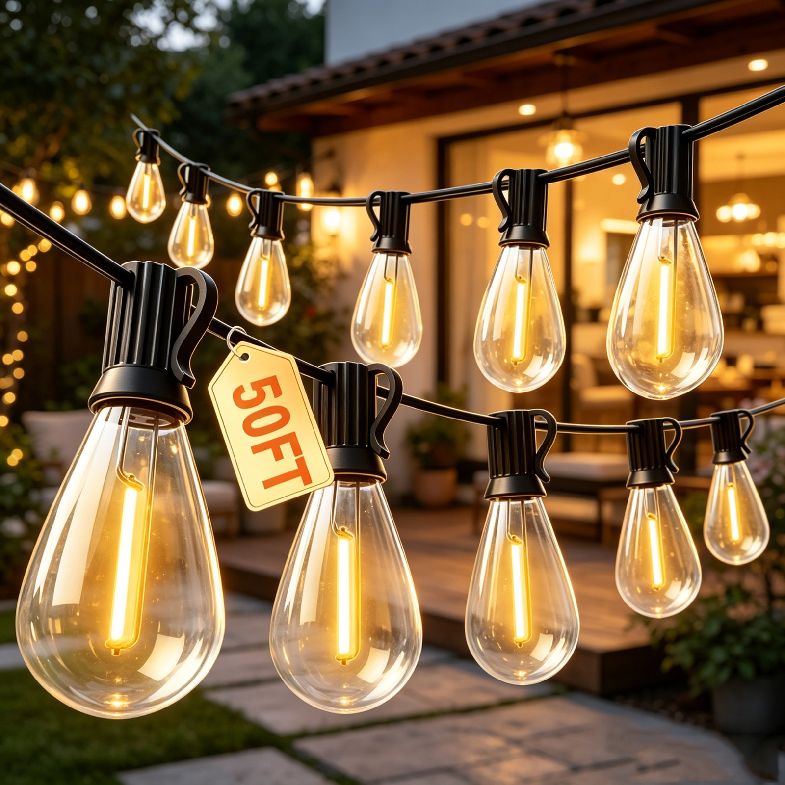 100FT Outdoor String Lights S14, 24 LED Bulbs 2700K Warm White Waterproof Patio 100FT Outdoor String Lights S14, 24 LED Bulbs 2700K Warm White Waterproof Patio