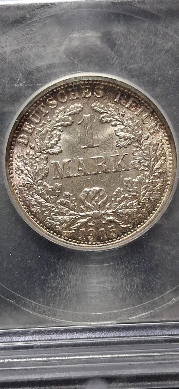 Germany 1915-F mark, old silver world coin ICG MS66