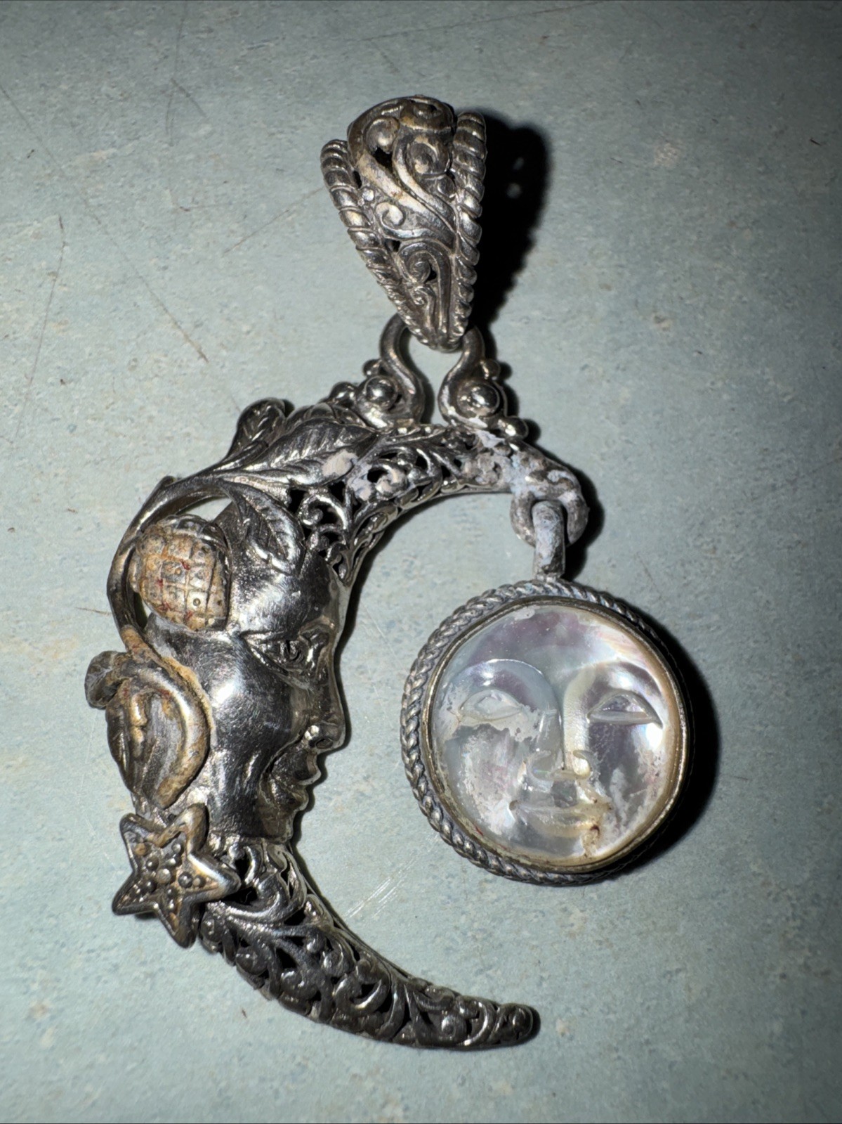 VINTAGE SARDA Sterling Silver and Mother of Pearl moon Pendant
