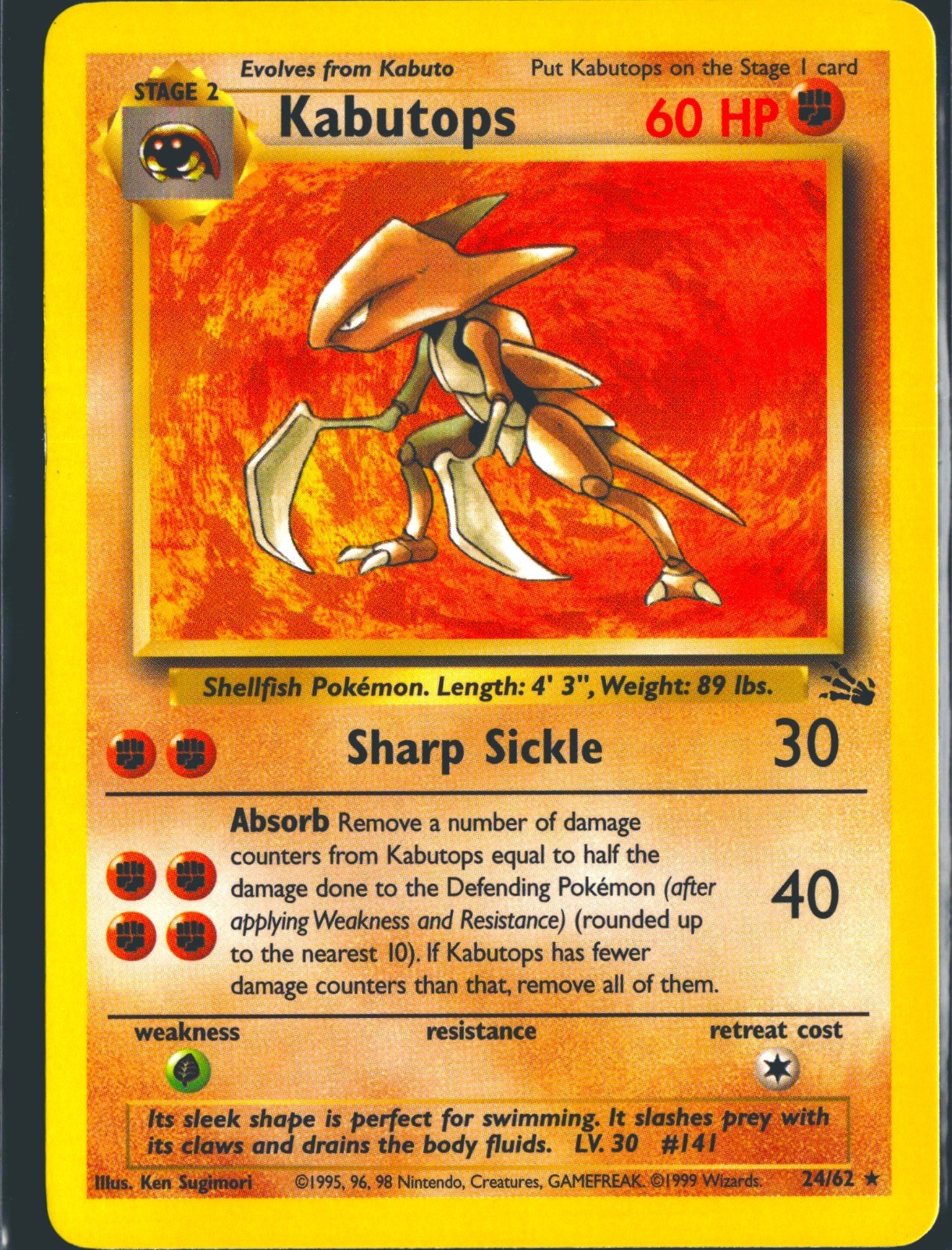 Kabutops 24/62 Rare Fossil Pokemon Unlimited Lightly Played
