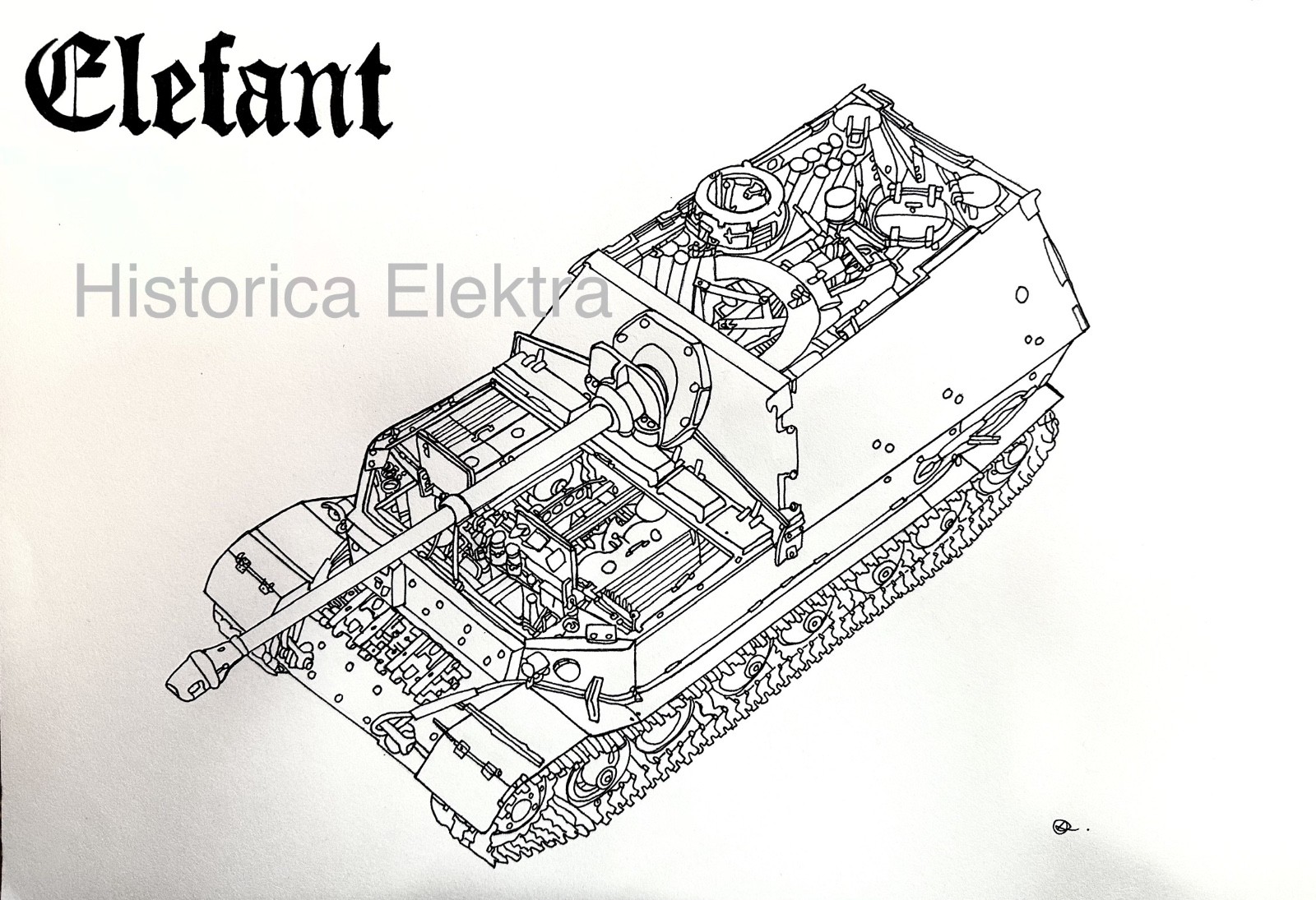 Original Elefant Hand-Drawn Technical Sketch