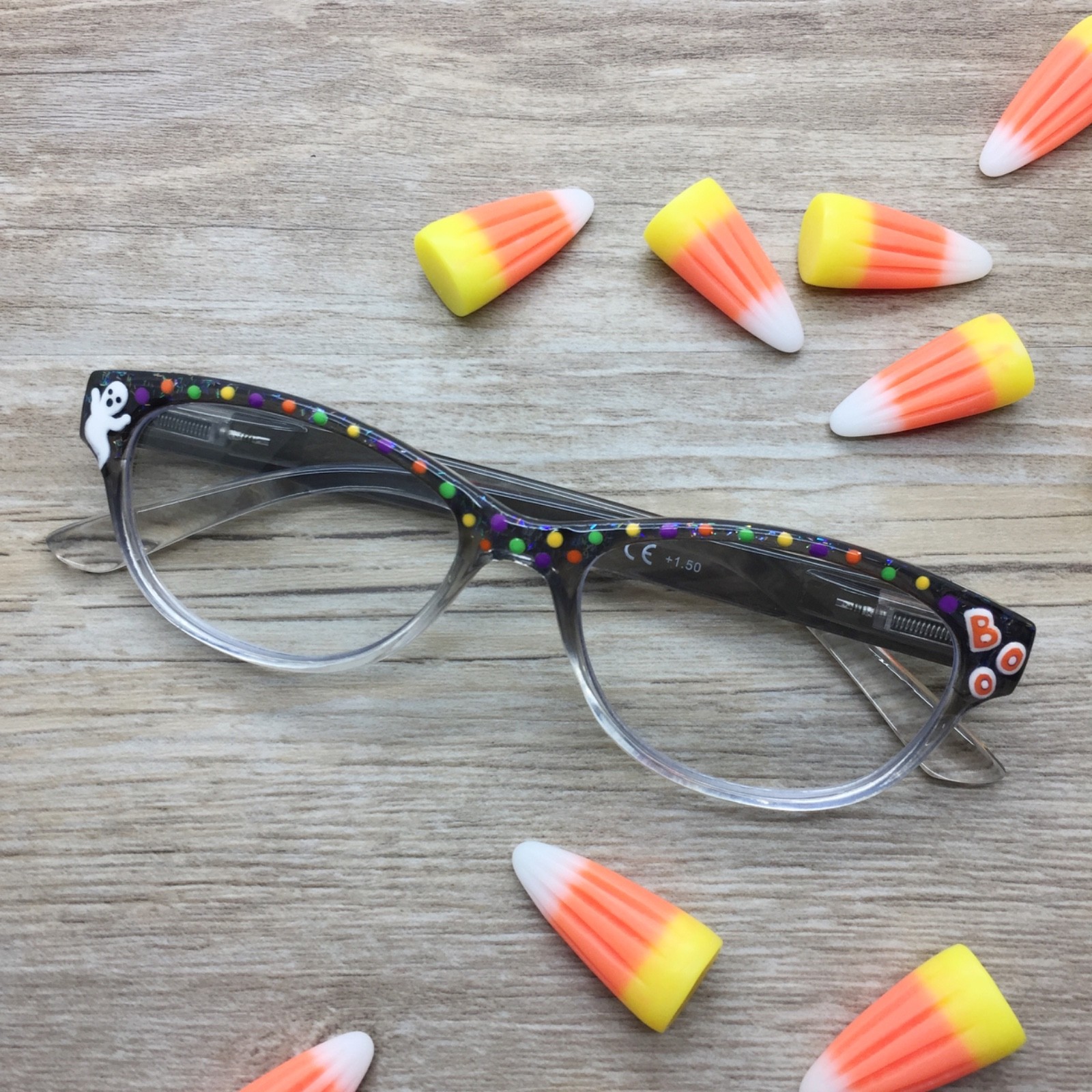 Halloween Reading Glasses, Hand Painted Readers, Holiday Eyeglasses, Ghost, BOO