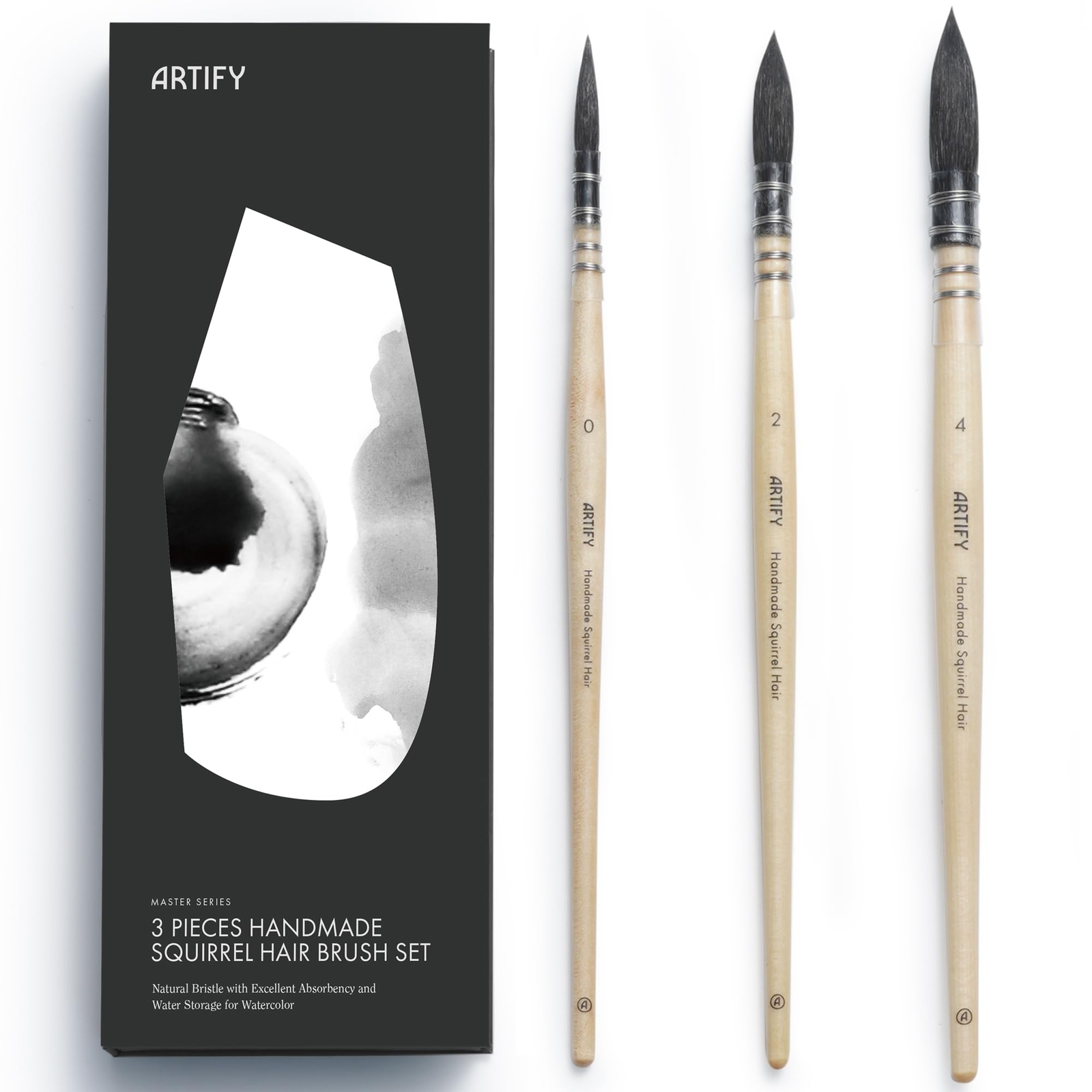 ARTIFY 3PCS Professional Natural Squirrel Hair Quill Watercolor Brushes | Mop...