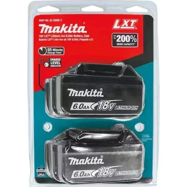 Makita BL1860B-2 18V 6.0Ah Integrated LED LXT Lithium-Ion Battery - 2 Pack