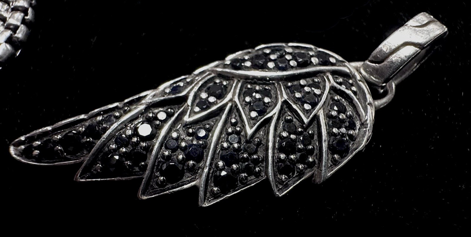 John Hardy Legends Eagle Wing Lava Pave Black Sapphire Spinel Pendant 925
