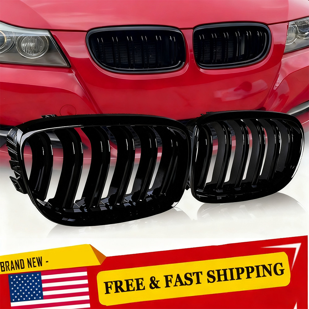 Gloss Black Front Kidney Dual Slats Grill For BMW E90 E91 LCI 3 series 2009-2011