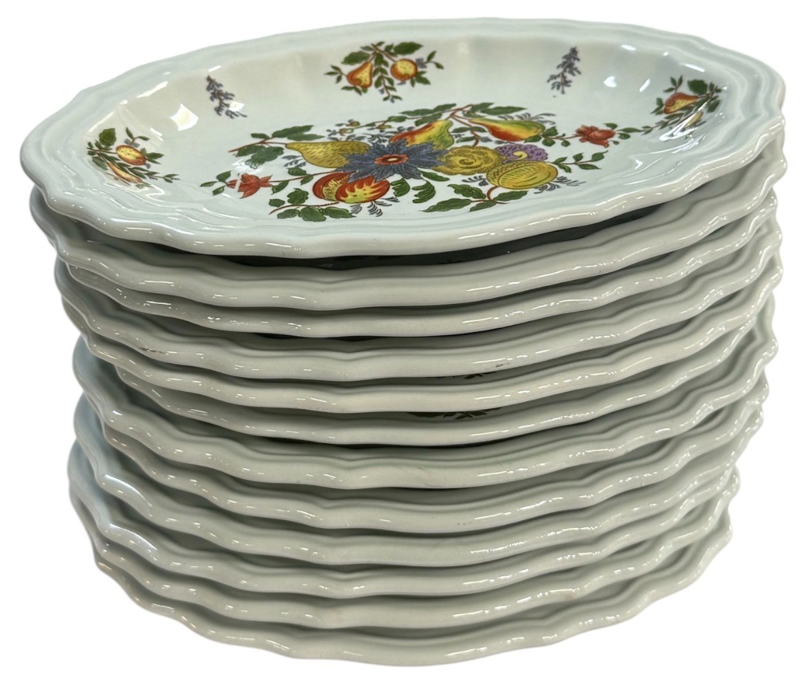 GINORI DIAMONDSTONE PESCARA FRUIT MOTIF OVAL FISH PLATES SET OF 12 RARE HTF