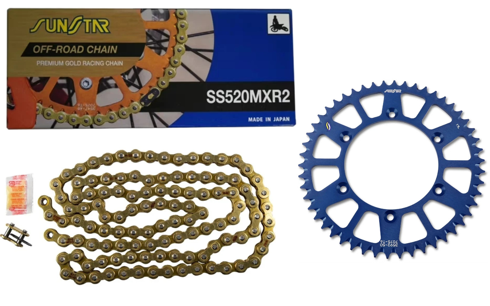 Sunstar Rear Sprocket /Gold Chain 50 TOOTH Blue Yamaha YZ125 YZ250 YZ250F YZ450F Sunstar Rear Sprocket /Gold Chain 50 TOOTH Blue Yamaha YZ125 YZ250 YZ250F YZ450F