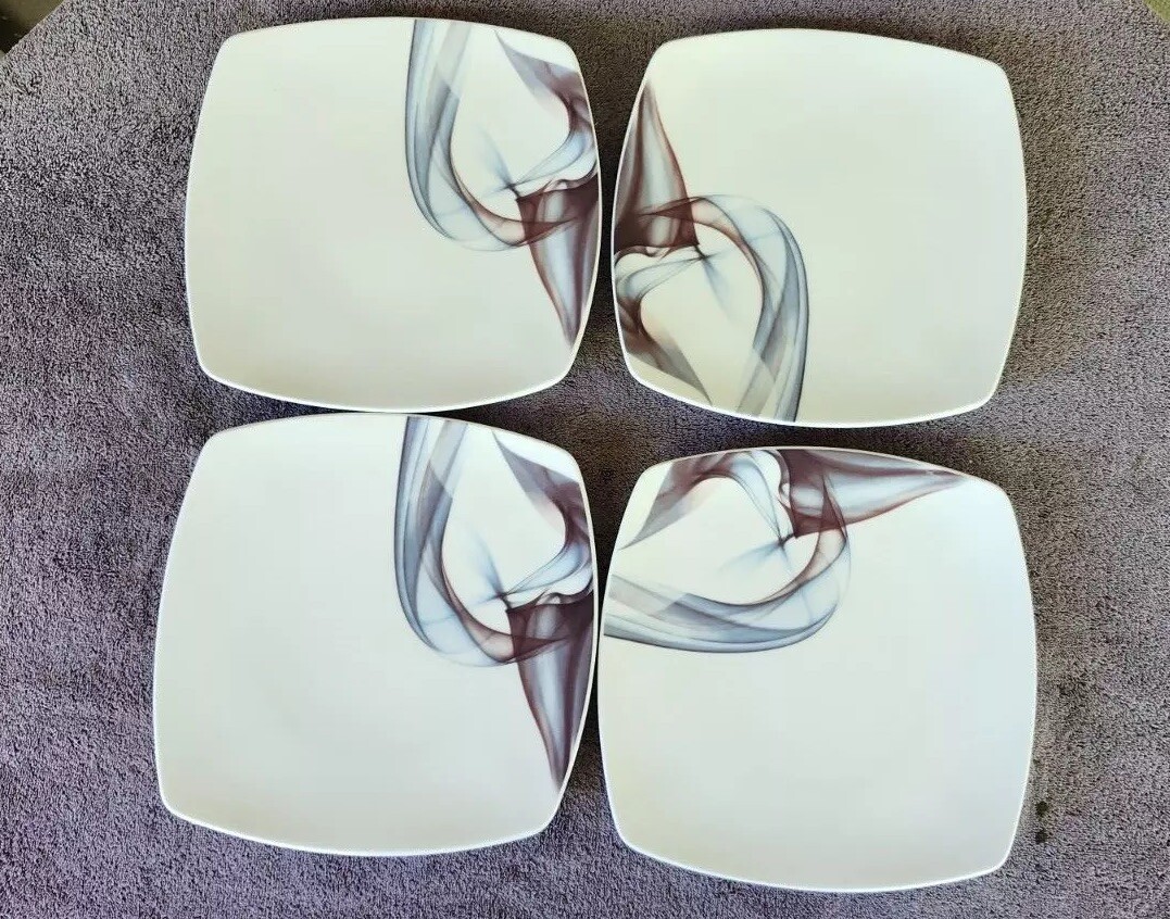 Mikasa KYA Blue & Purple Swirls Square Dinner Plates 10.5\ Mikasa KYA Blue & Purple Swirls Square Dinner Plates 10.5\