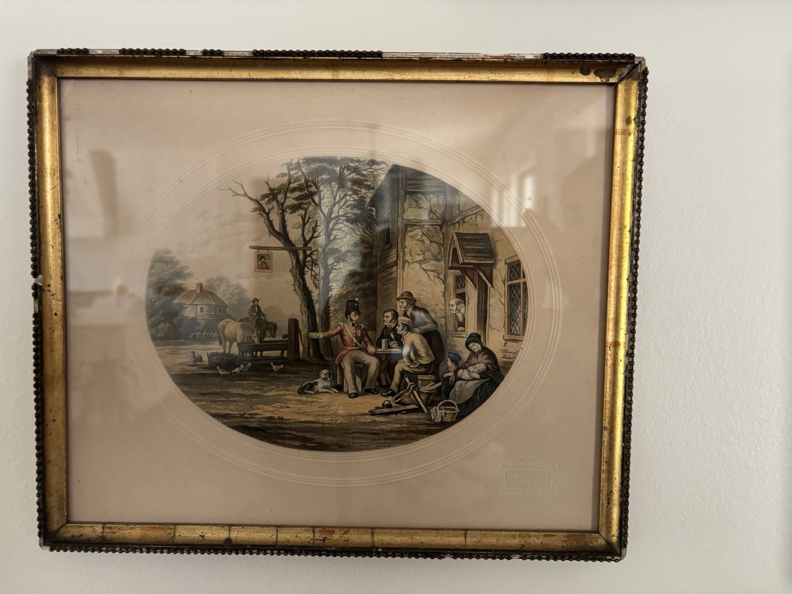 Le Blond’s The Soldier’s Return, original frame, oval print embossed no 77