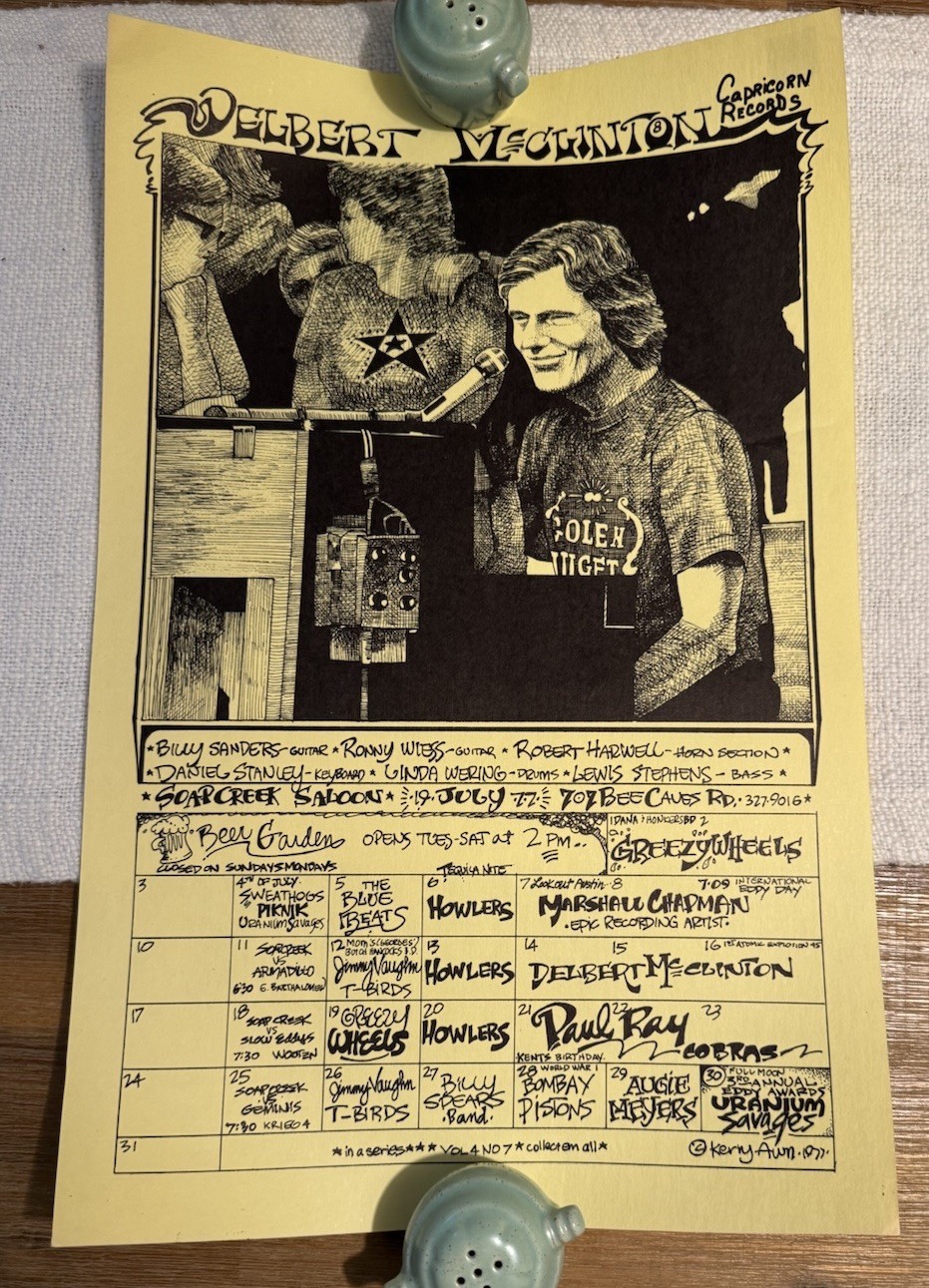 1977 Soap Creek Saloon Poster Delbert McClinton Stevie Ray Vaughan Kerry Awn