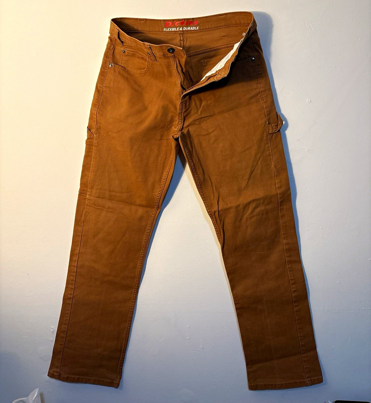 Dickies Men\'s Carpenter Work Pants Brown Canvas 32x32 Flexible & Durable