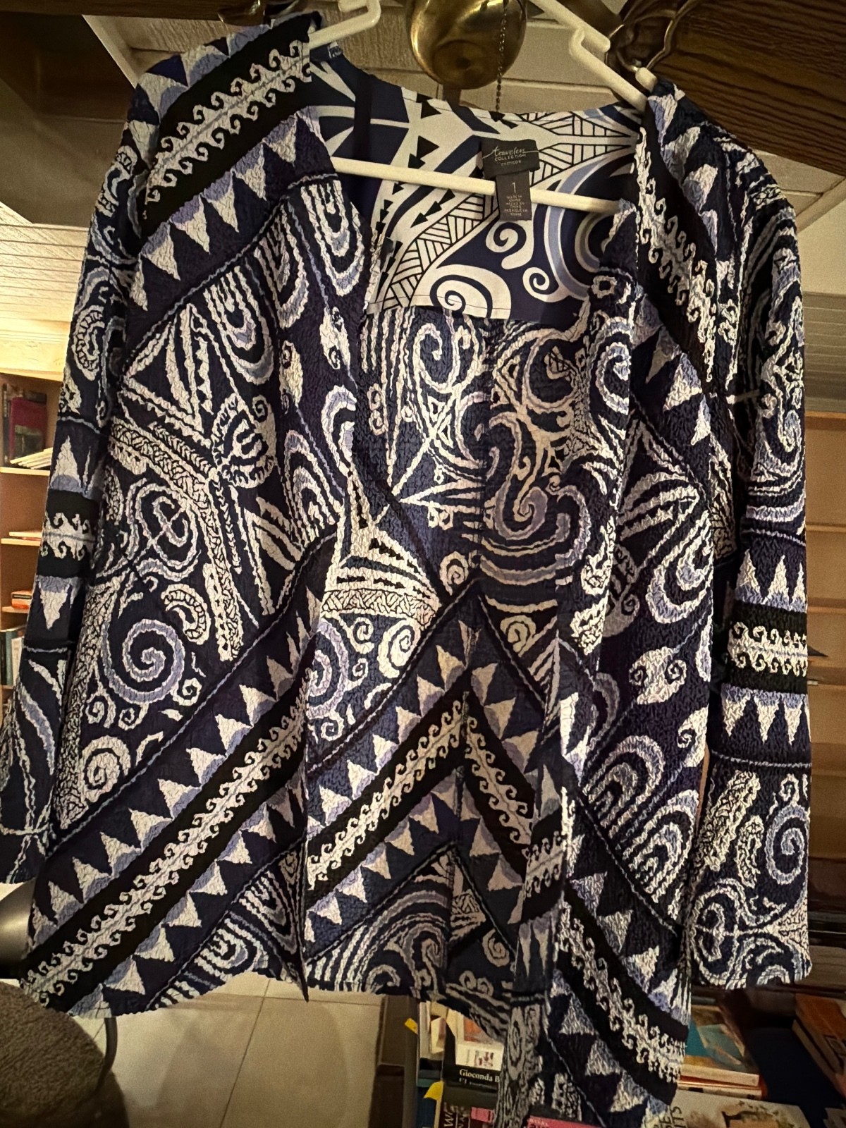 Traveler\'s by Chico’s  Size 1 Open Front Cardigan with Blue and E [COPY]