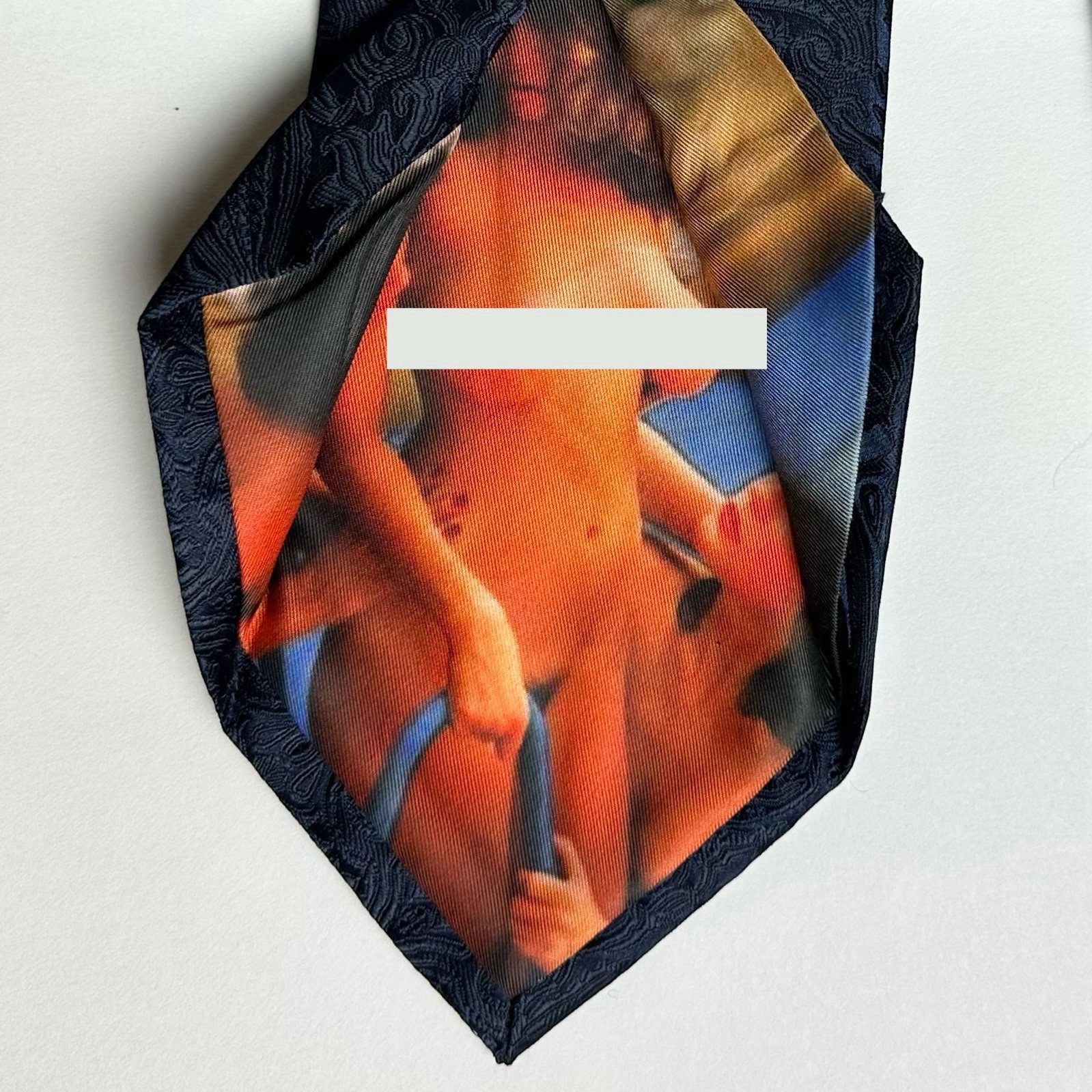 Peek A Boo Tie Pin Up Peekaboo Nude Naked Woman Girl Risque Necktie Navy Paisley