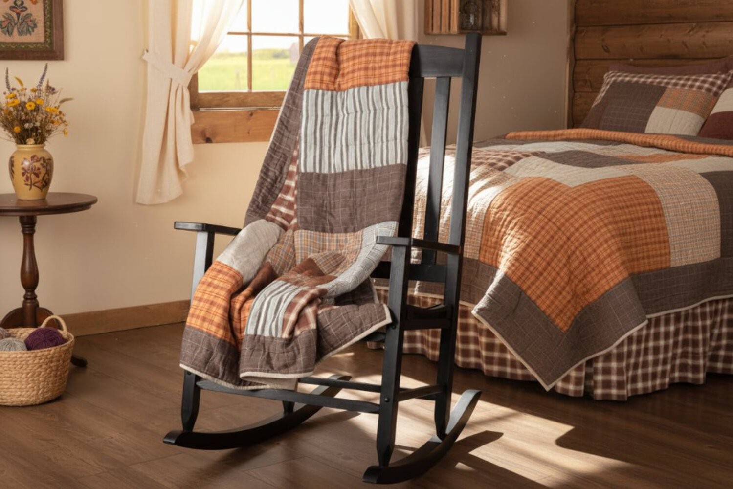 Primitive Farmhouse Earth Tone Block Rory Quilted Throw 60x50