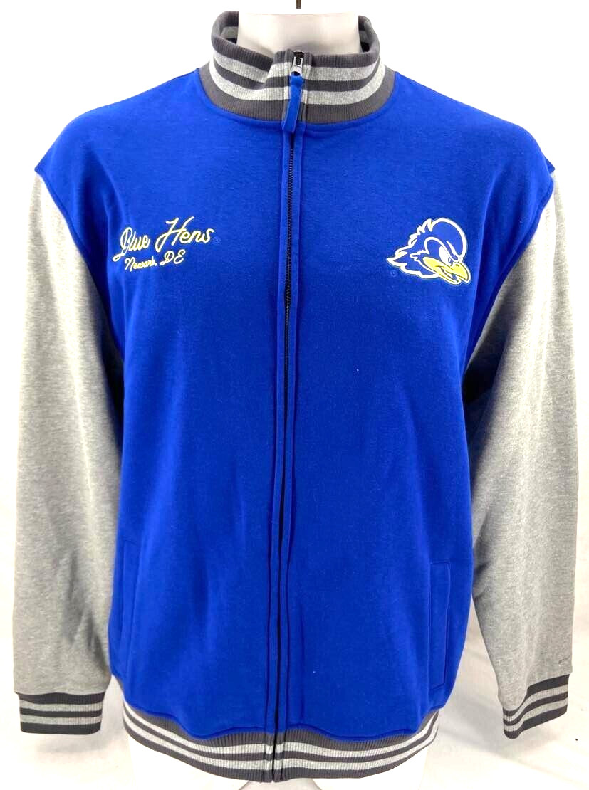 NEW Delaware Fightin' Blue Hens Colosseum Blue LS Zip Varsity Jacket Men's L