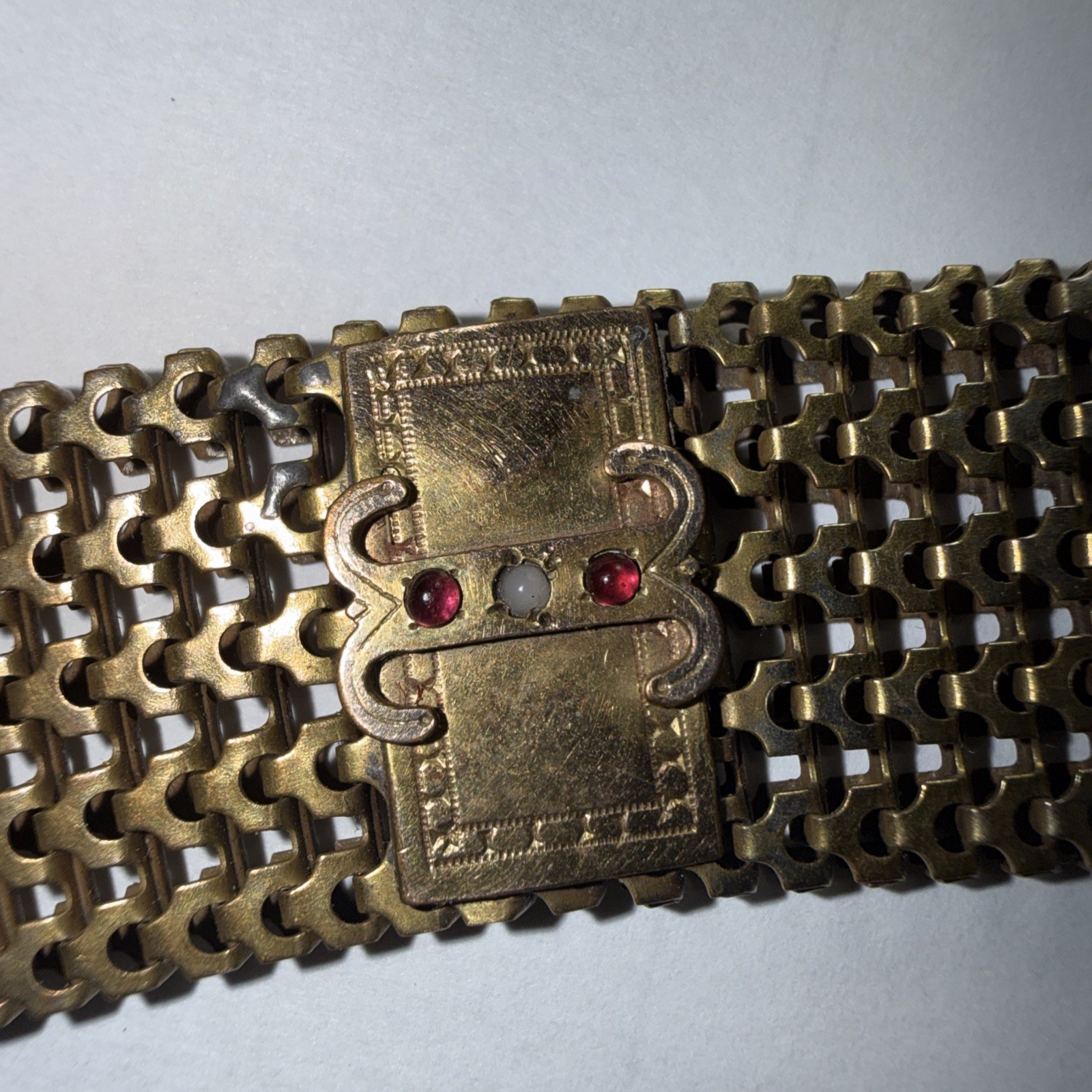 Antique 1880s Victorian Gold Filled Woven Book Chain Mesh Slide Bracelet 7” READ