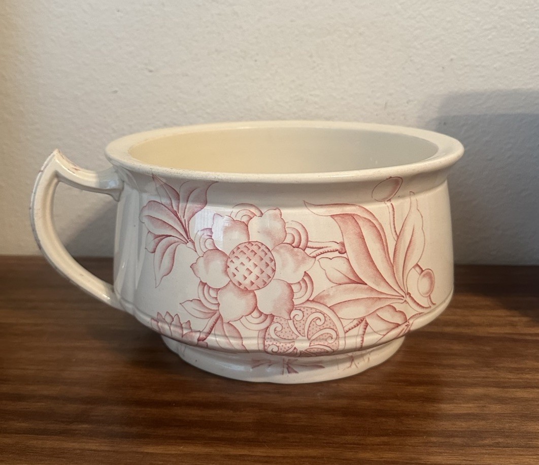Antique English Victorian Porcelain Ironstone Red Transferware Chamber Pot Bowl