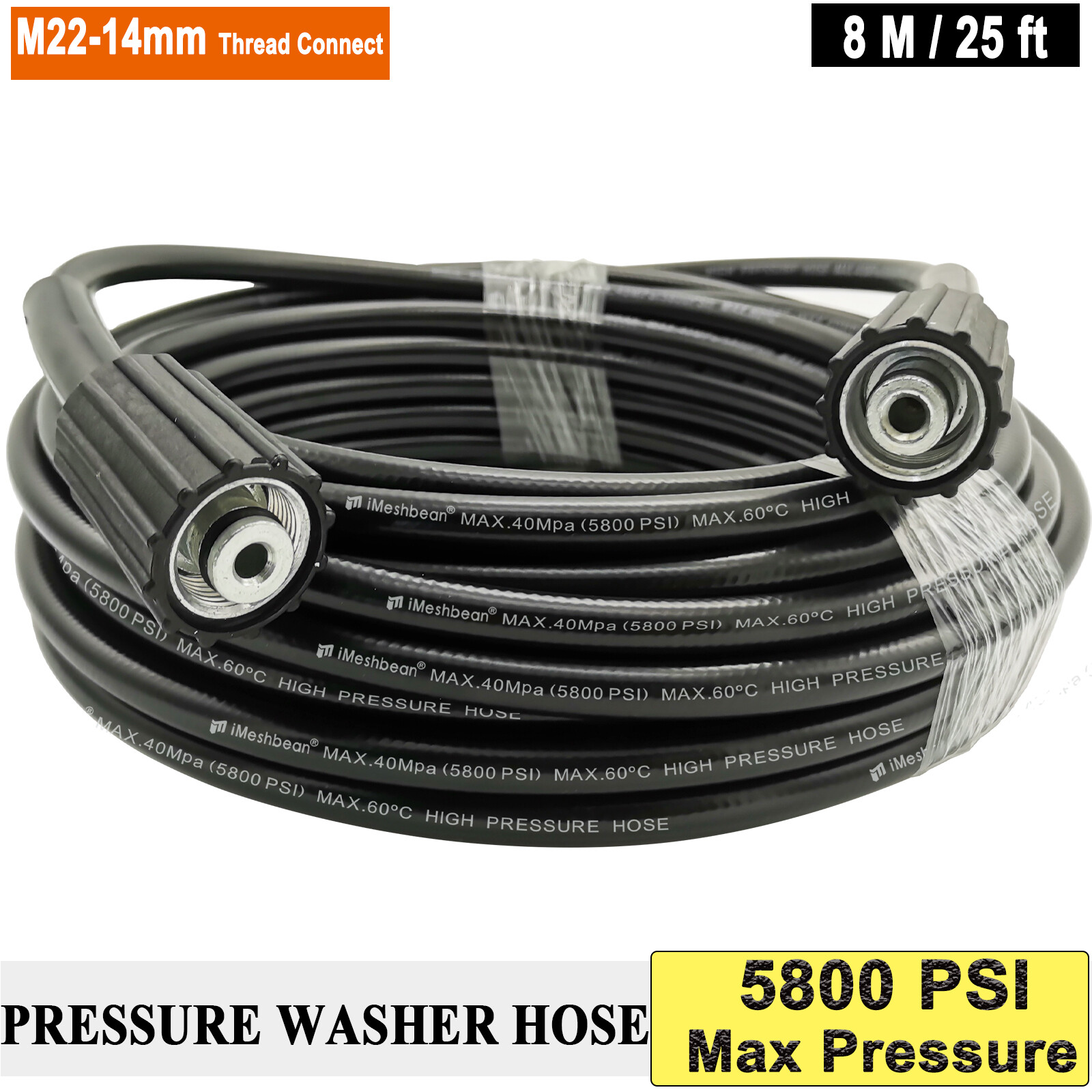 High Pressure Washer Hose 25/50/100ft 5800PSI M22 Power Washer Extension Hose