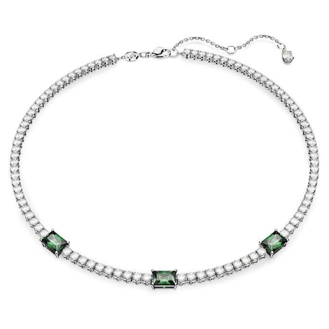 Swarovski Matrix Tennis necklace Mixed cut, green, rhodium plated