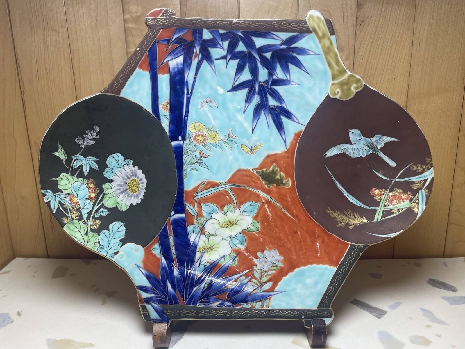 19th Century Japanese Fukagawa Koransha Imari Fan Tray 11 X 14”