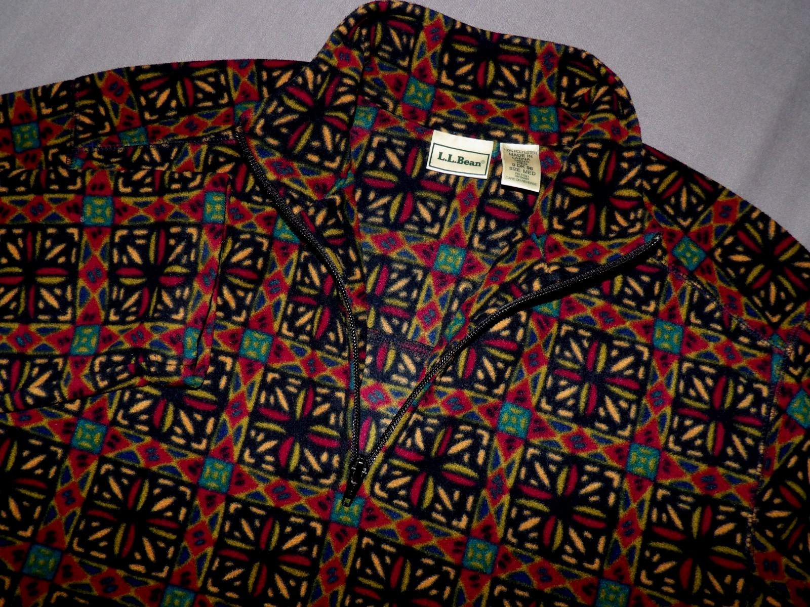 L.L. Bean Vintage Light Weight 1/4 Zip AZTEK Geometric Fleece Jacket Men\'s MED