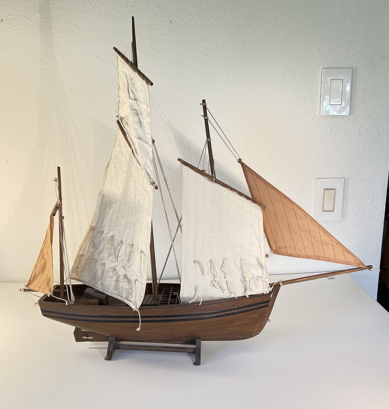 Wooden Model Sailing Ship Le Harenguier French Fishing Boat Restoration Project