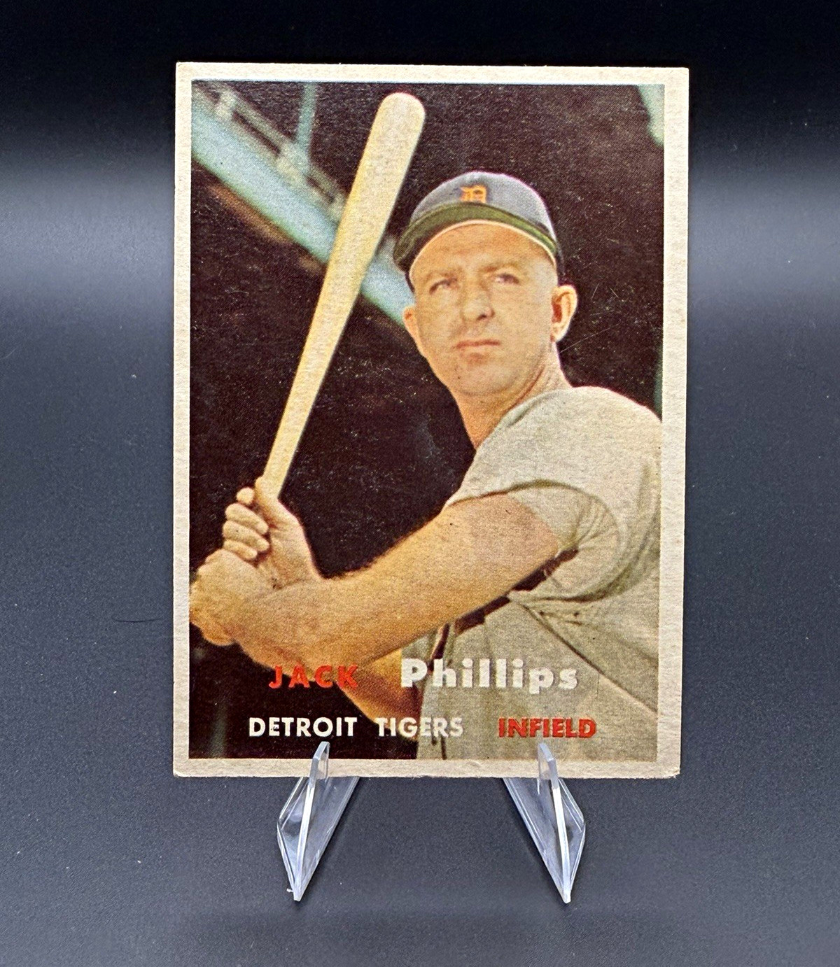 Topps 1957 Jack Phillips Detroit Tigers #307 Scarce Series VG (stain) Topps 1957 Jack Phillips Detroit Tigers #307 Scarce Series VG (stain)