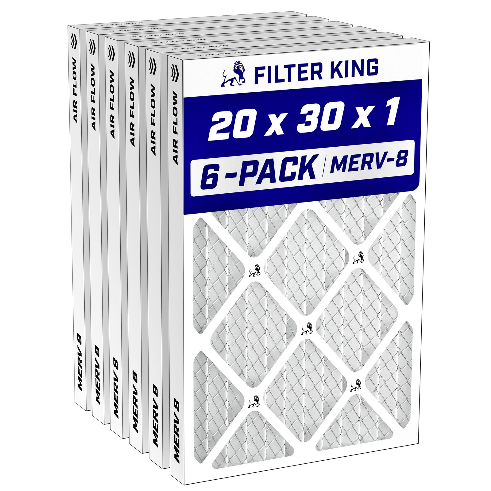 Filter King 20x30x1 Air Filter MERV 8, AC Furnace Filters (6-Pack)