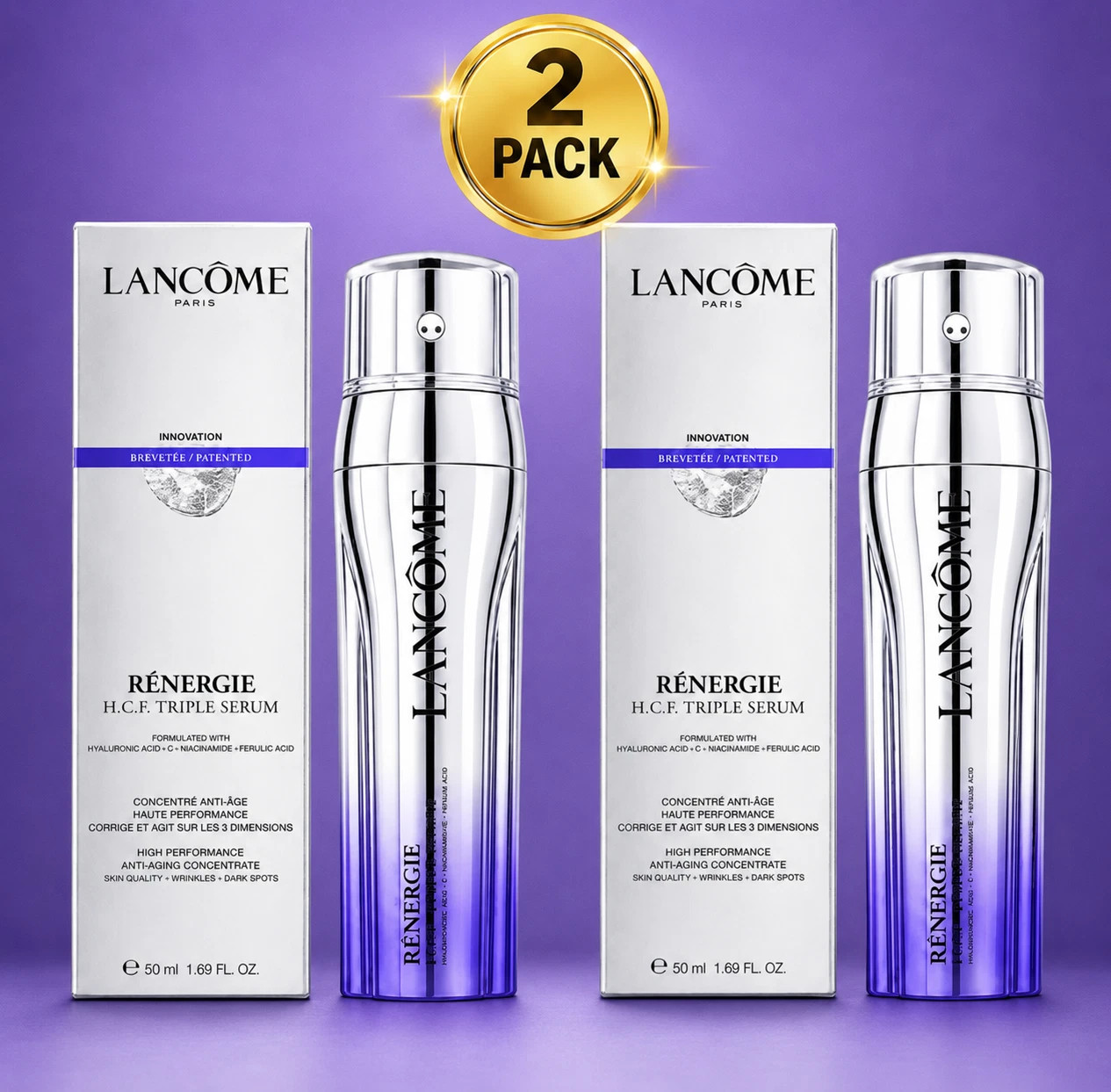 Pack Of 2 Lancome Renergie H.C.F Triple Serum ANTI-AGING 1.7oz /50mL FULL SZ