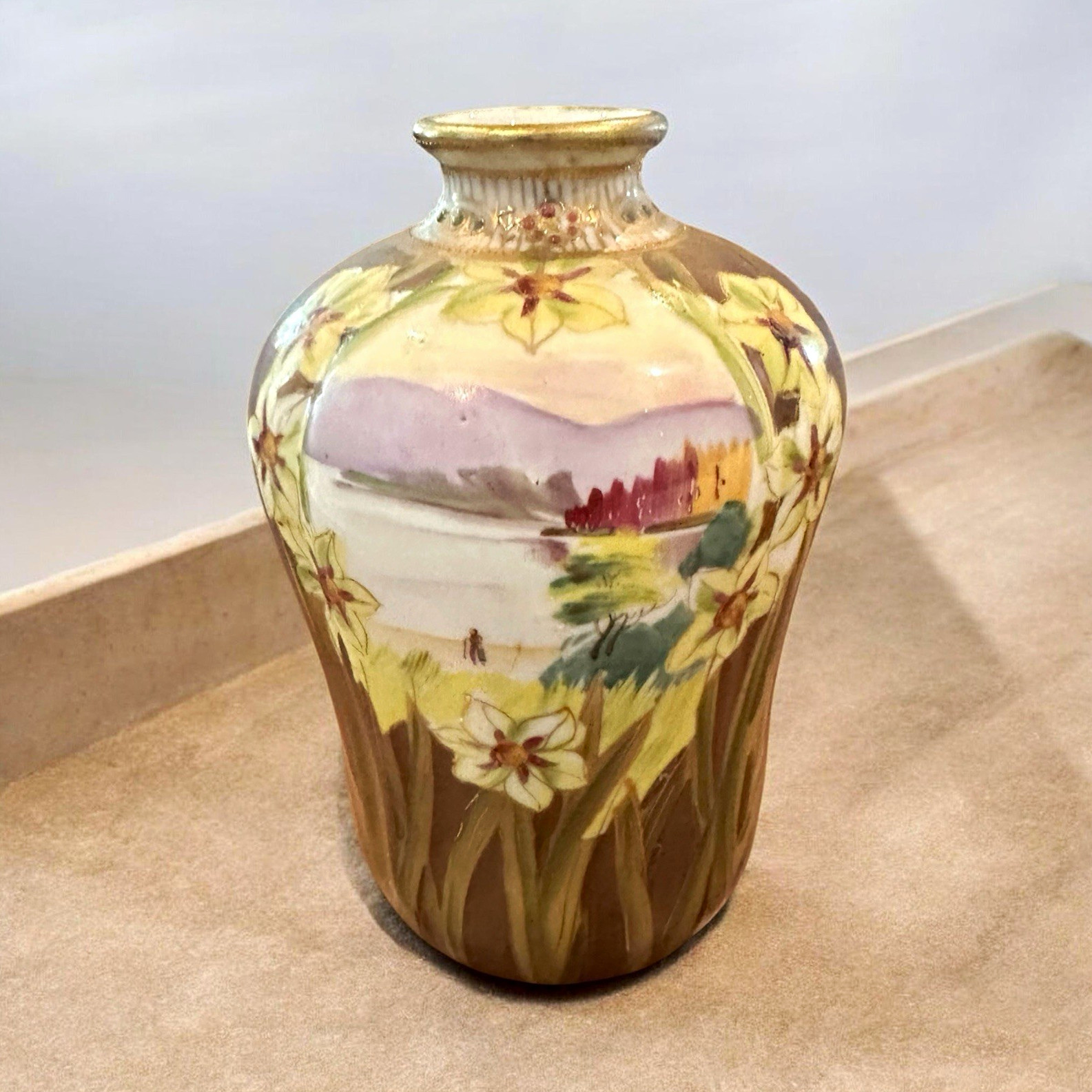 Antique Early 20th Century Nippon Porcelain Scenic Landscape Vase