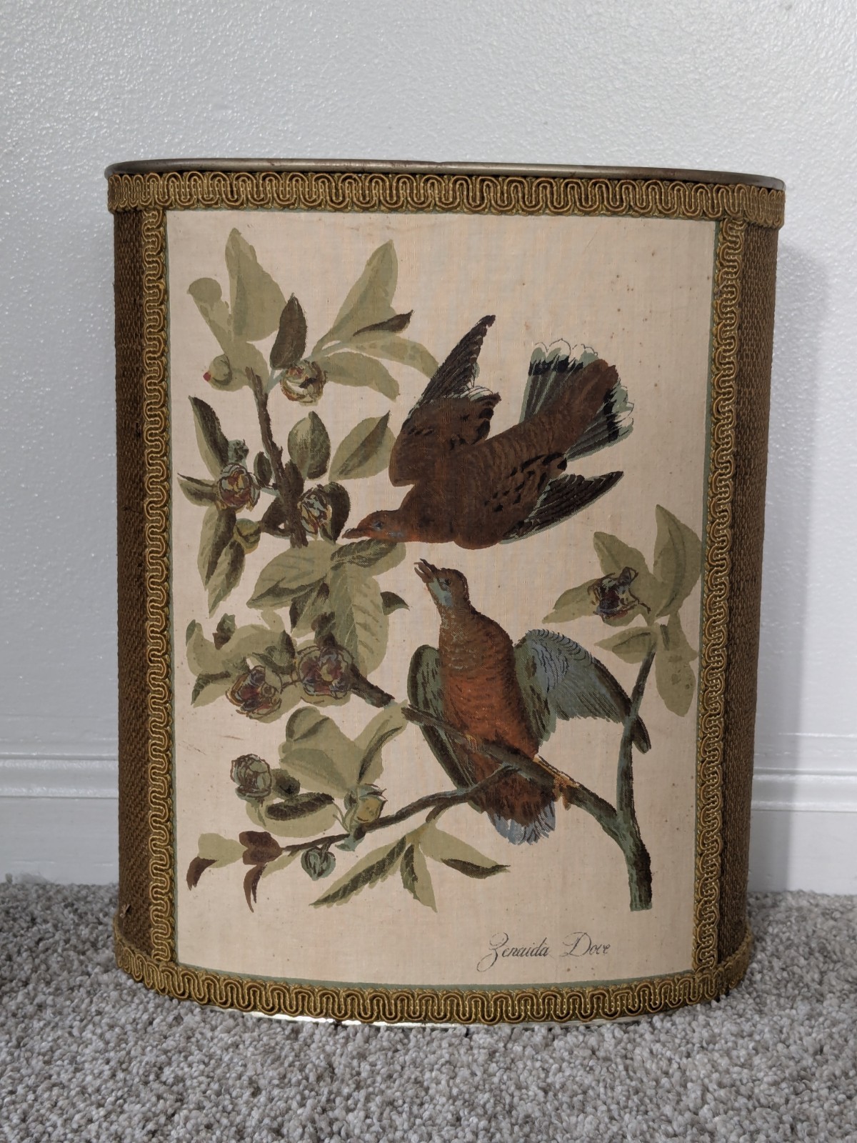 VTG Harvell Kilgore Zanaida Dove John James Audubon Trash Can Fabric Wrapped VTG Harvell Kilgore Zanaida Dove John James Audubon Trash Can Fabric Wrapped