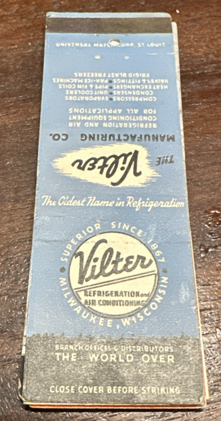 Vilter Refrigeration Co Matchbook Milwaukee Wisconsin Vilter Refrigeration Co Matchbook Milwaukee Wisconsin